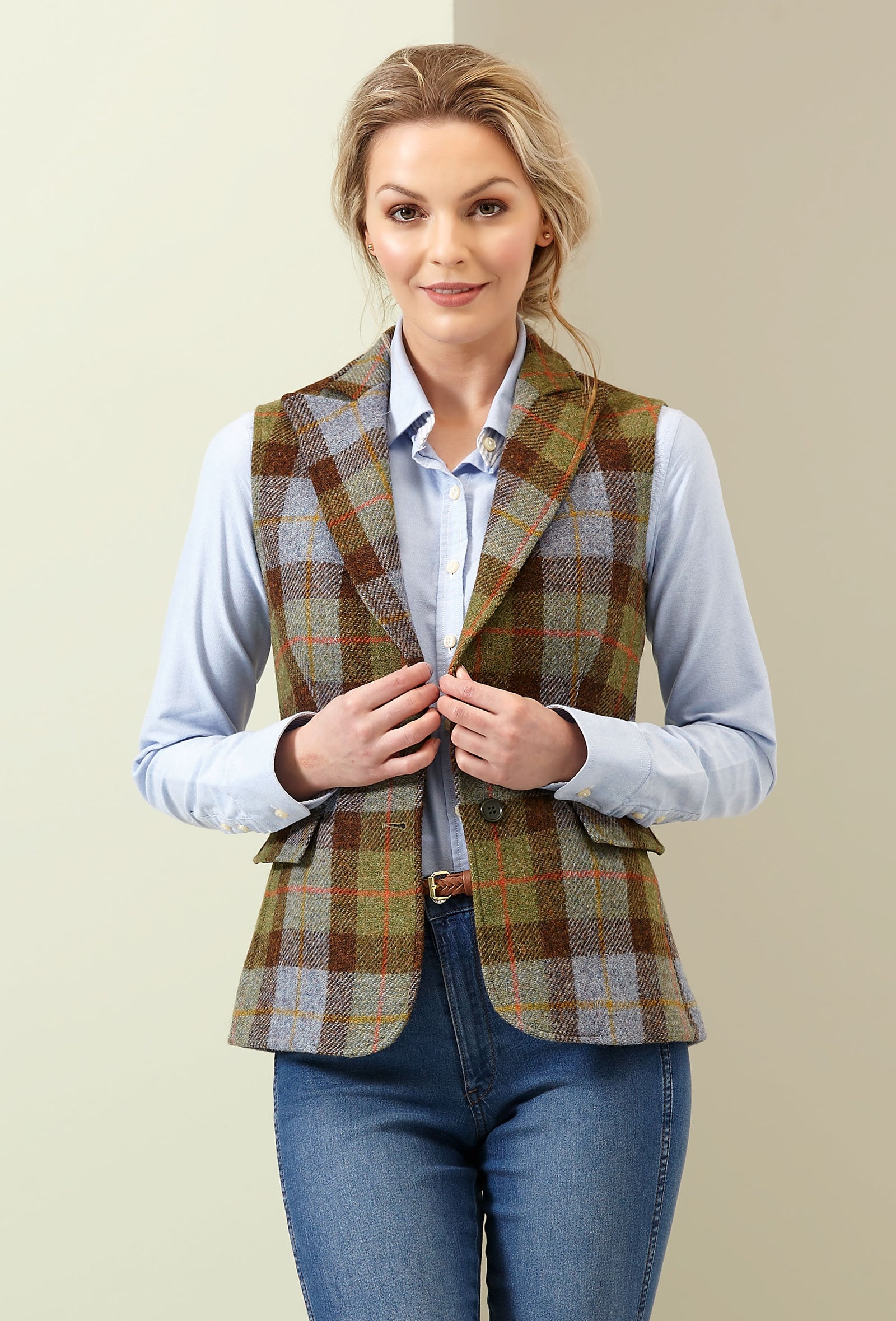 Harris Tweed Pippa Ladies Waistcoat - Green/Blue Check – Bucktrout