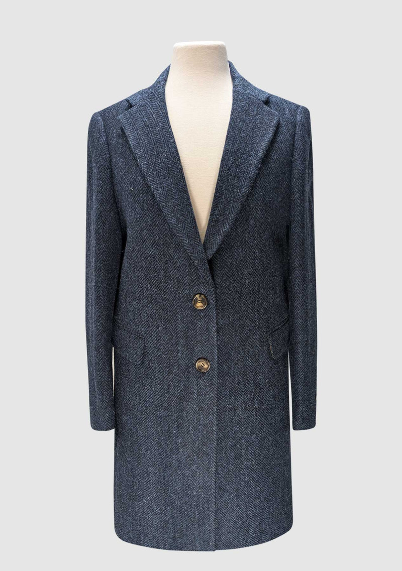 Christine Ladies Coat - Navy Herringbone