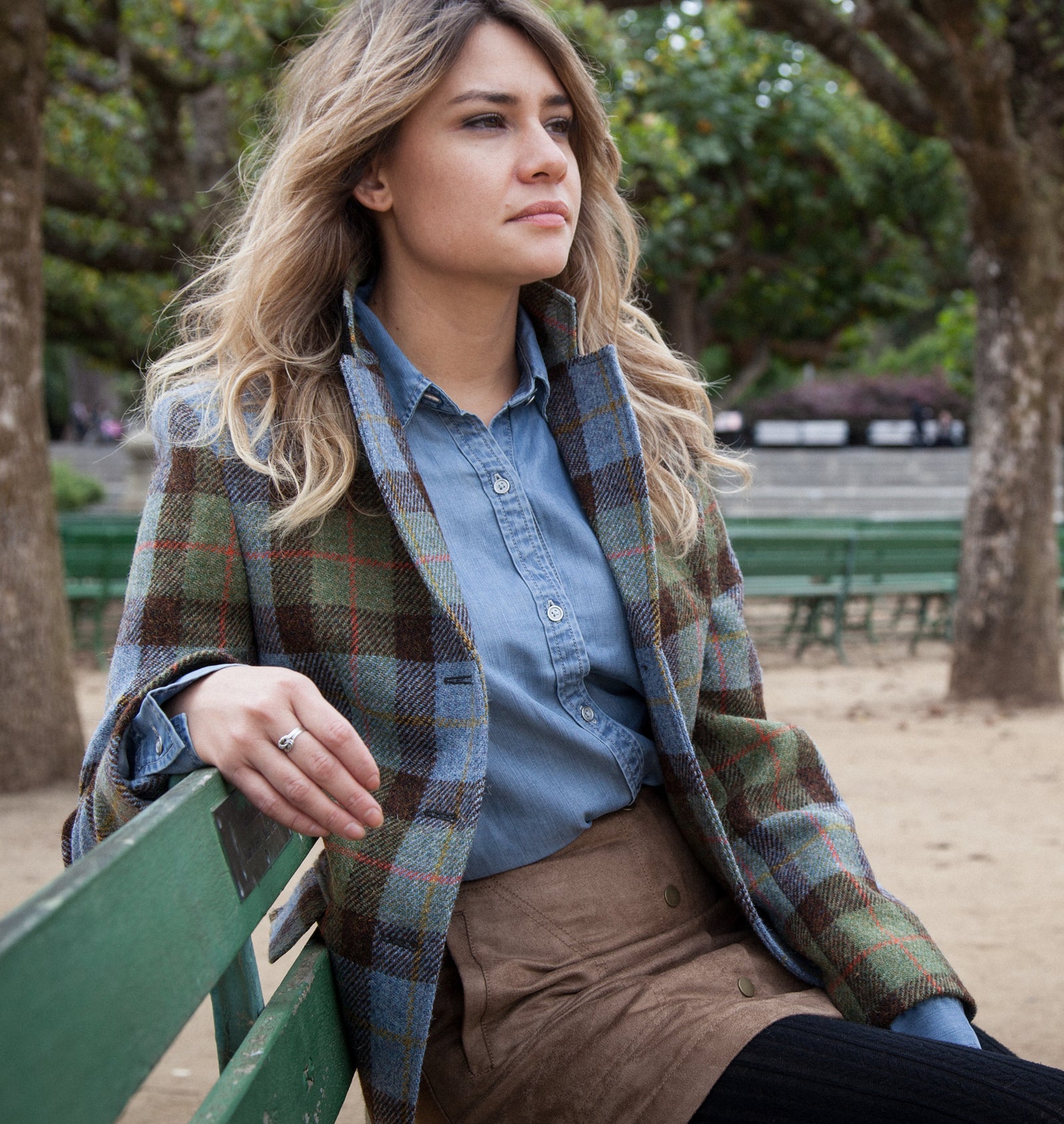 Harris Tweed Ladies Claire Hacking Jacket - Green/Blue Check